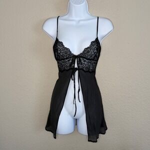 Victoria's Secret Silk Babydoll Sheer Fairy Grunge Slip Dress Womens Medium Lace